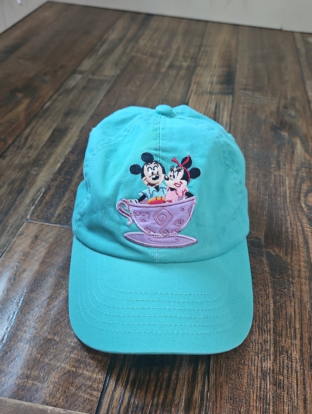 Disney World Mickey Mouse And Minnie Teacup Teal Logo Baseball Cap /Hat Adult